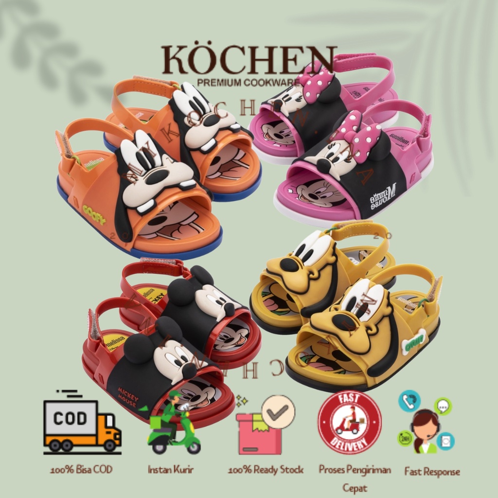 Mini Melissa Beach Slide Sandal Karakter Disney Mickey and Friends Sepatu Anak Perempuan Laki-Laki Lucu Cute Flat Shoes