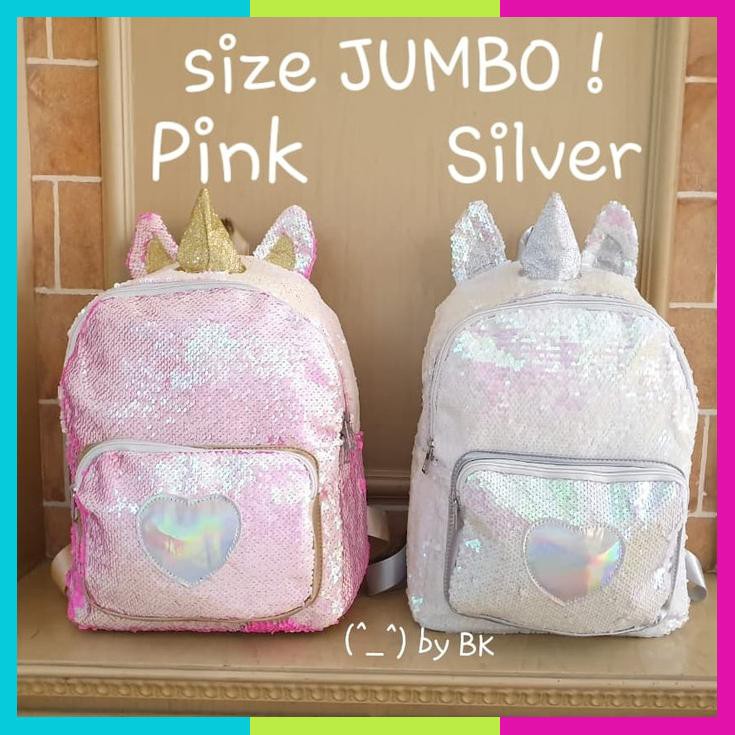 Bajukiddie Unicorn Sequin Bag Tas Anak Cewek Ransel Pesta Lol Import Jumbo Silver
