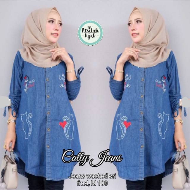 Catty jeans / jeans bordir / jeans cewek / atasan jeans