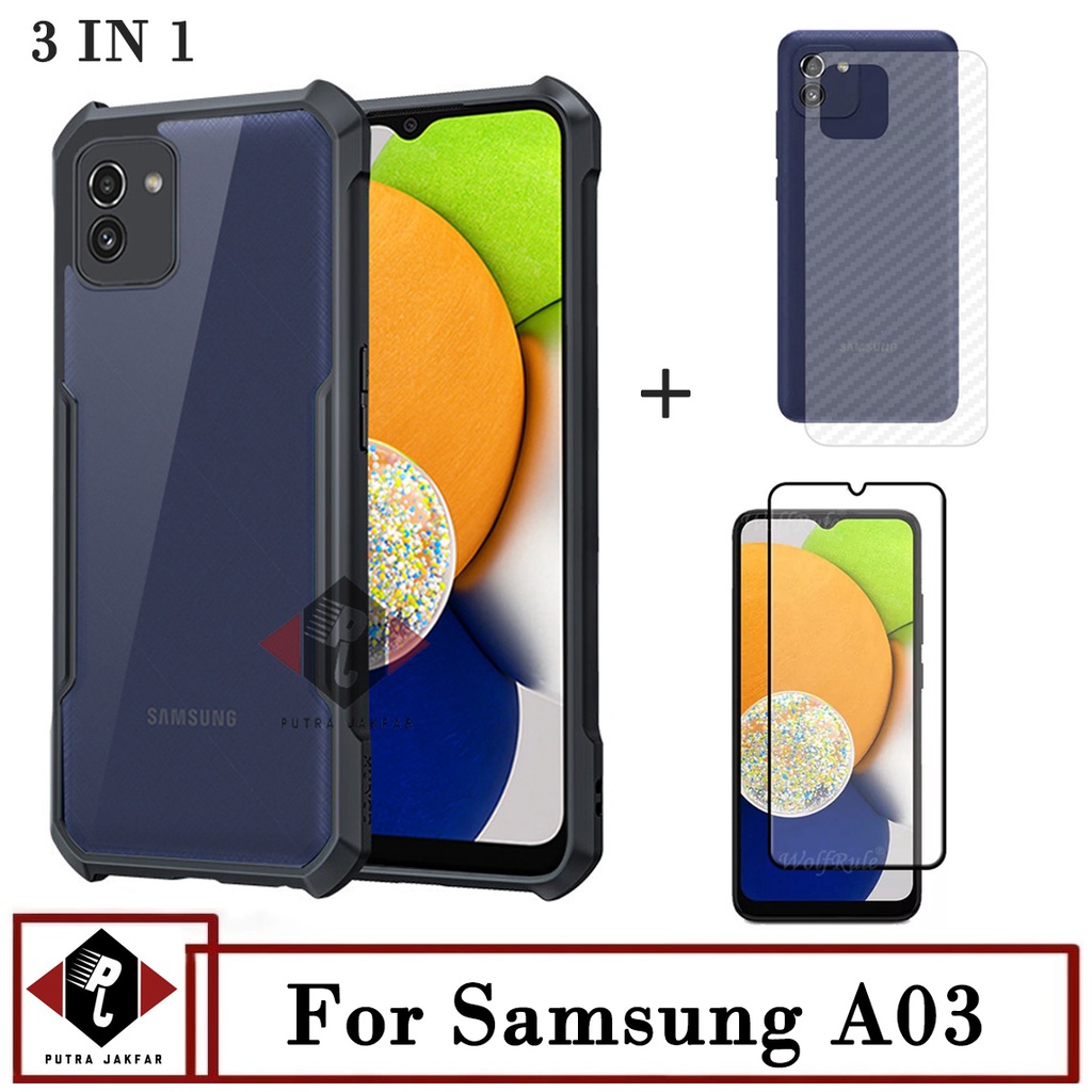 Paket 3in1 Case Transparan Samsung A03 Anti Gores Layar Free Garskin