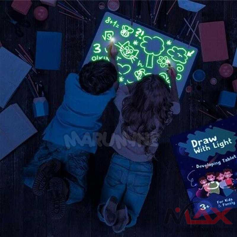 Menggambar dengan Cahaya, Papan gambar Cahaya, Tablet Gambar, MARUMINE Mainan Edukasi Menggambar Ajaib Magic Luminous A4 - F66-A4L Big Size Illuminate Light Drawing Board In Dark Kids Paint Toy DIY Educaitonal 2020 Children Toys Draw with Light