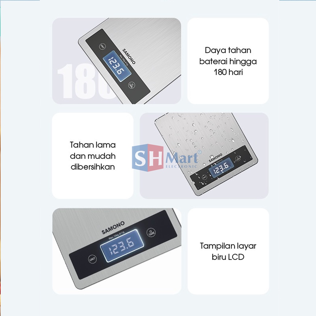 TIMBANGAN ELEKTRIK DAPUR KACA DIGITAL 5 KG SWKS02 SWKS03 LCD DISPLAY TINGKAT SW-KS02 SW-KS03 SAMONO