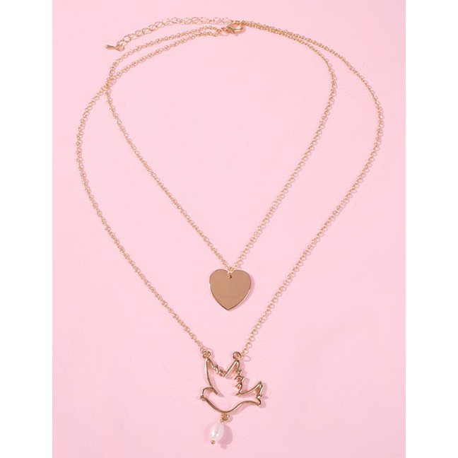 LRC Kalung Fashion Gold Alloy Love Bird Double Layer Necklace D17020