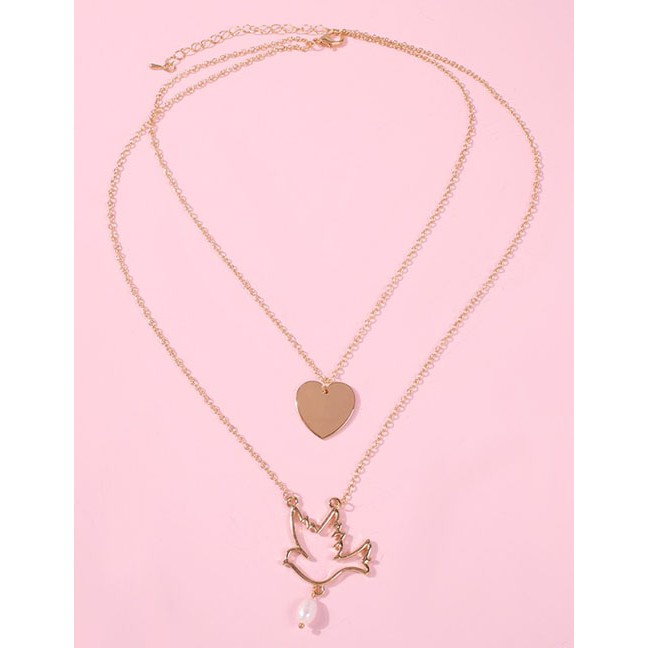 LRC Kalung Fashion Gold Alloy Love Bird Double Layer Necklace D17020