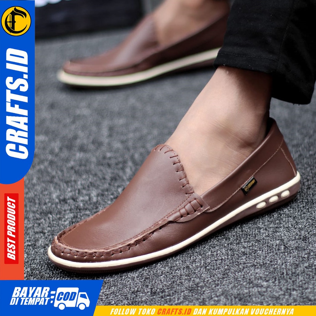 CRAFTS moclea - Sepatu Casual Slip On Pria Kulit Asli Slop Pria