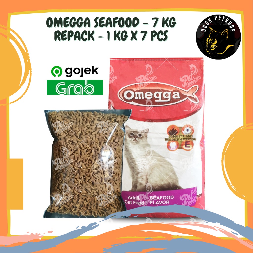 OMEGGA SEAFOOD MAKANAN KUCING KEMASAN 7 pcs x 1 Kg Grab/Gojek