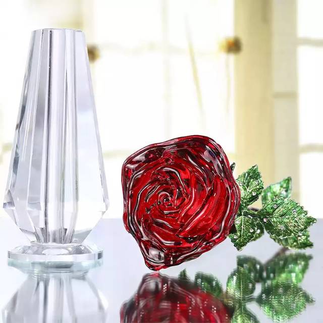 Bunga kristal crystal rose red vas kaca impor hadiah valentine gift