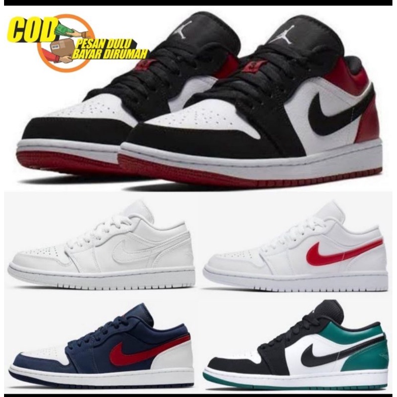 SEPATU BASKET PRIA NIKE AIR JORDAN 1 LOW BRED BLACK TOE WHITE BLACK BLUE NAVY PREMIUM