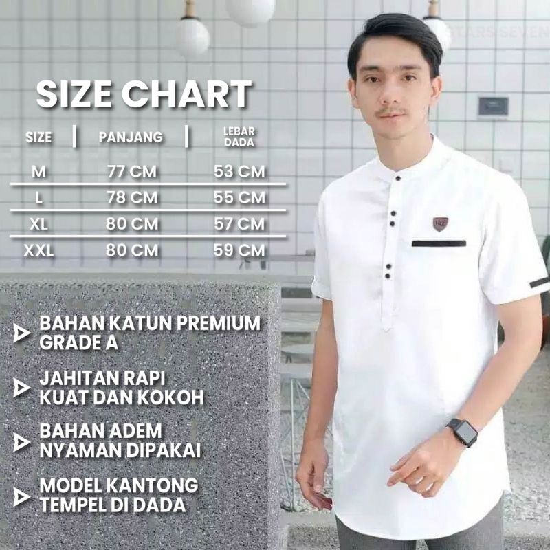 TERLARIS BAJU ATASAN KOKO KURTA PRIA LENGAN PENDEK KATUN ADEM TEBAL|| M L XL