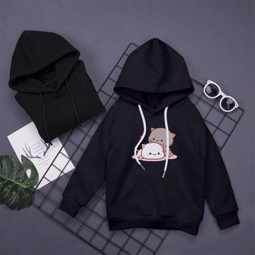 HOODIE ANAK TWIN CAT GREY WHITE SWEATER HOODIE ANAK TEBAL / SWEATER ANAK WANITA TEBAL