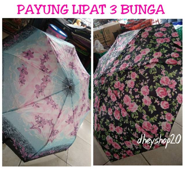 ( Real Pict ) Payung Lipat 3 Bunga / Payung Nagoya Motif Bunga