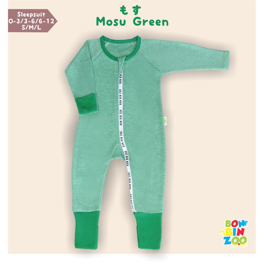 Bonbinzoo Granit Sleepsuit Zipper Jumpsuit Bayi 0-12 Bulan-Mosu Green