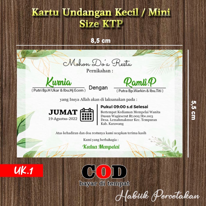 Cetak Undangan Mini KTP | Undangan Punjungan | Undangan Kecil Murah | Kartu Ucapan | Kartu Undangan