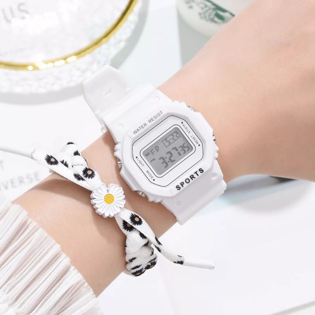 Jam Tangan Elektronik Motif Bunga Daisy Kecil Anti Air Untuk Wanita / Jam Tangan Motif Bunga