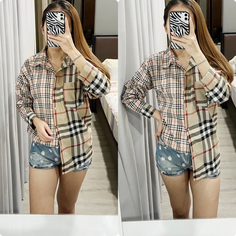 kemeja kotak cream 2tone ( K1266 )