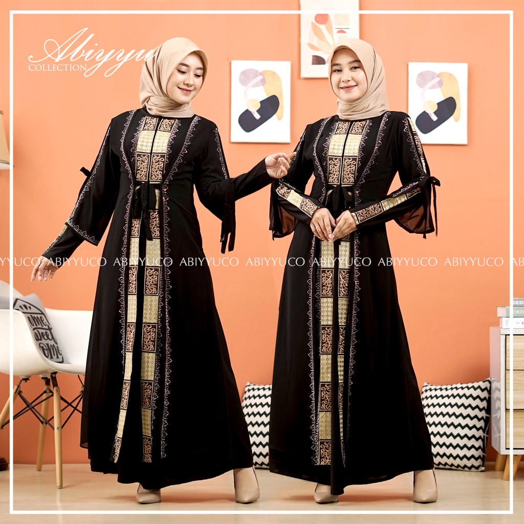 Abiyyuco GL1074 | Gamis Abaya Turkey Busui Turki Hitam dan Turkiy Warna, Ready Size S, M, L, XL, XXL, LD mulai 88 cm sampai 120 cm. Bahan Jersey mix Ceruty dengan Bordir Renda dan Mote Swarovski