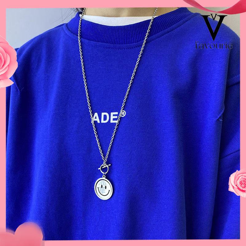 [COD]Kalung Rantai Sweater Rantai Klavikula Berputar Dua Sisi Smiley Necklace Pendant Necklace-FA