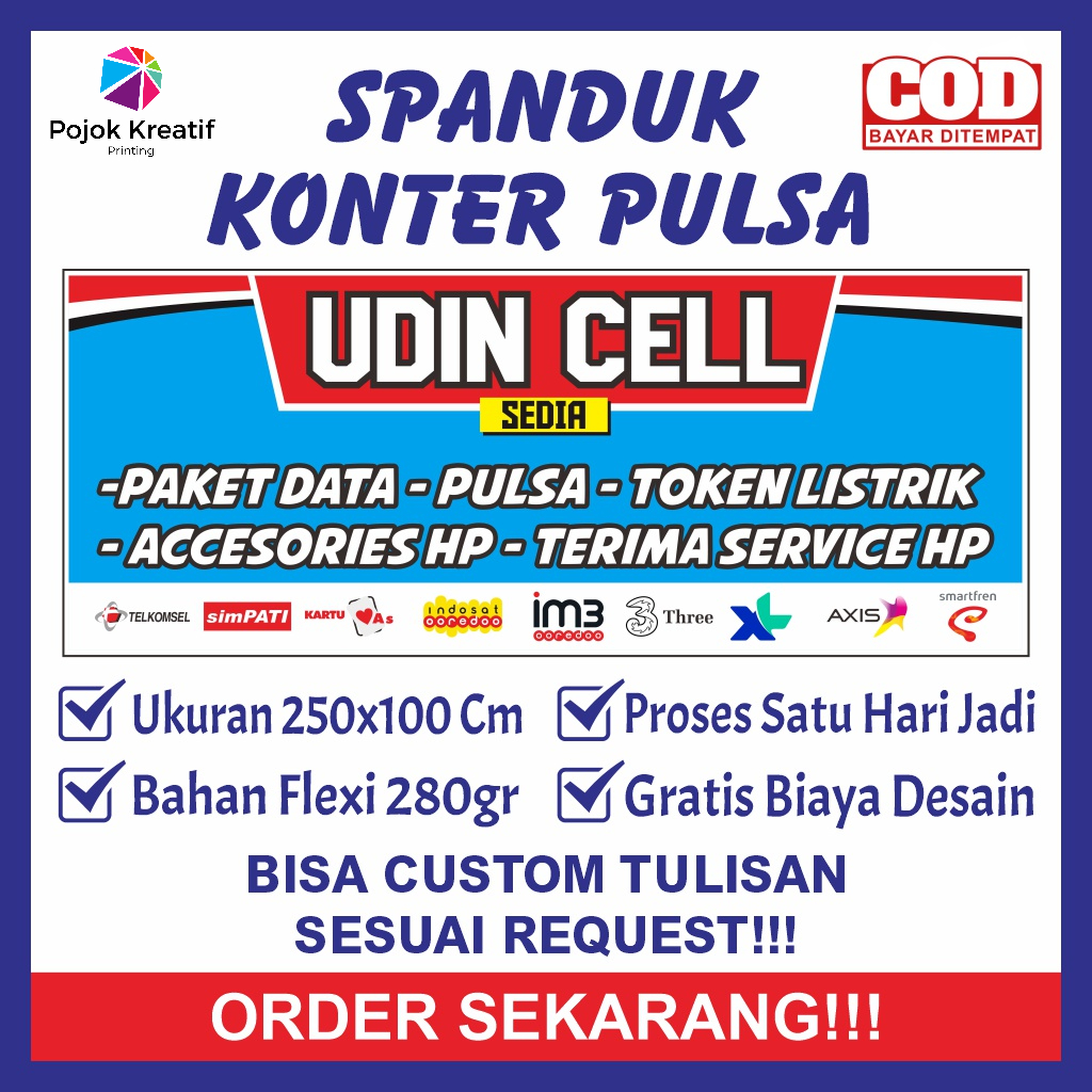 Spanduk Sepanduk Banner Baner Bener Benner Backdrop Plang Usaha Konter Pulsa Paket Data Service HP H