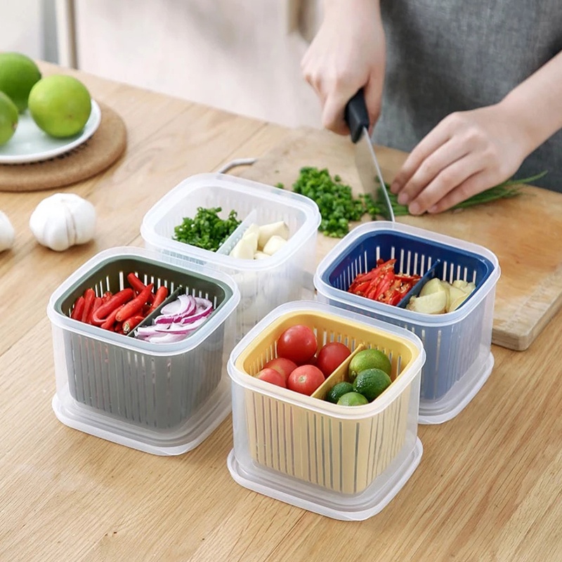 Jahe Bawang Putih Kulkas Fresh Food Container/Drain Sealed Box Aksesoris Organizer Dapur/Kotak Penyimpanan Bawang Hijau Cacah Kompartemen Plastik Transparan Dengan Tutup