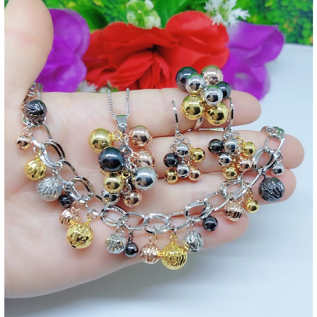 Set xuping gelang kalung anting dan cincin anggur lapis emas perhiasan fashion