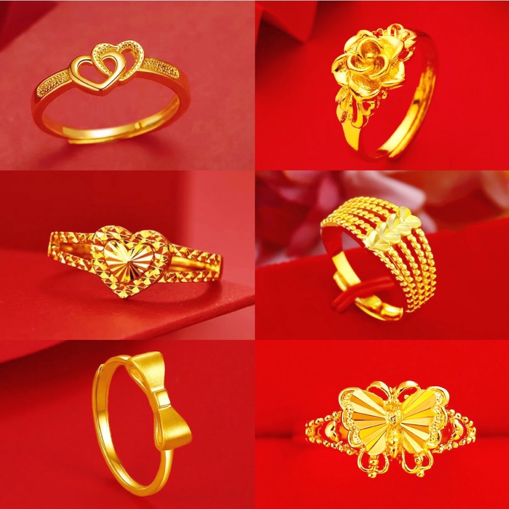 Cincin Emas 18K Bentuk Hati Dan Bunga Mawar Bahan Tembaga Untuk Wanita