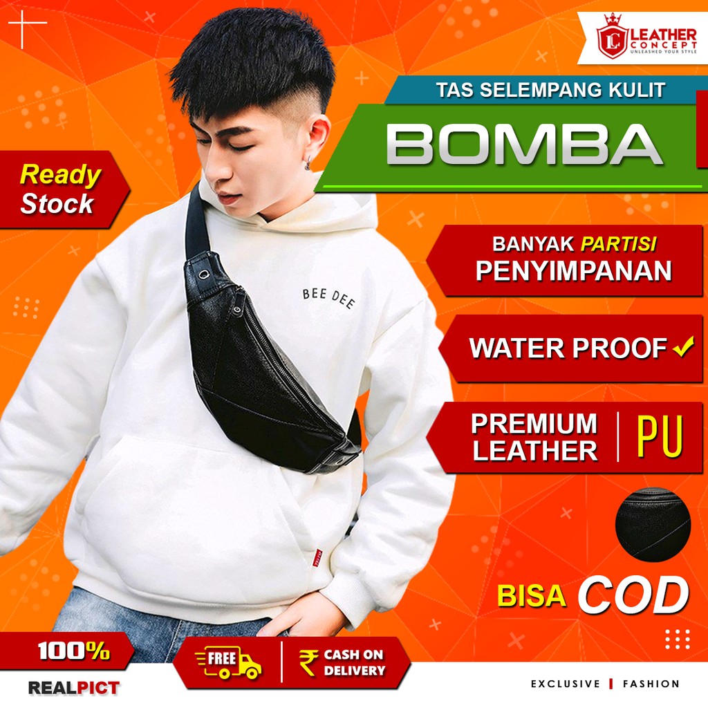 Waist Bag Pria Kulit Tas Bahu Pria Tas Selempang Pria (BOMBA)