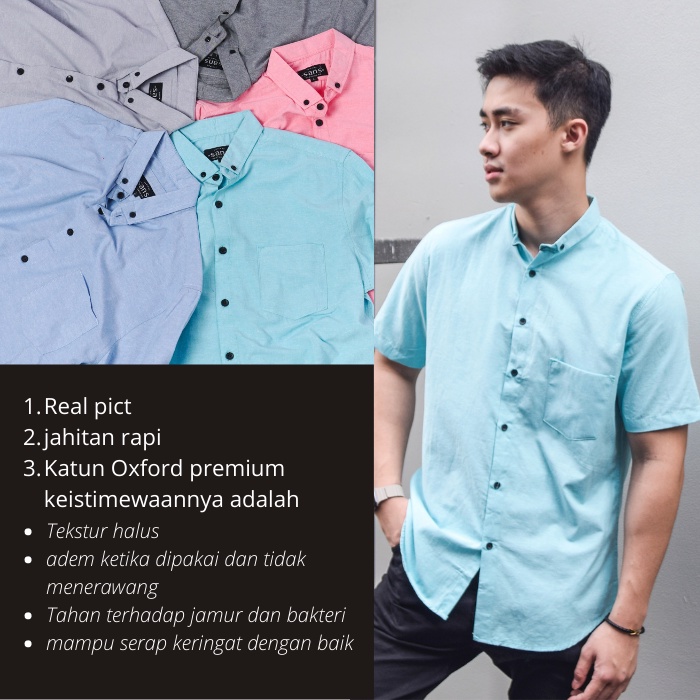 Kemeja Hem Cowok Polos Cotton Oxford Kmeja Kerja Slim fit Pria Lengan Pendek