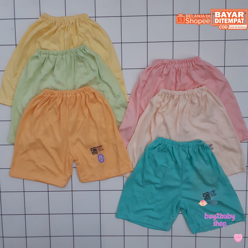 Celana pendek bayi warna polos L N Mom 1-2 Tahun 6 PCS