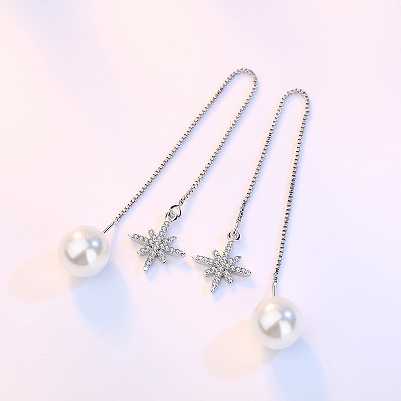 Anting Perak 925 Wanita Oktagonal Star Ear Line Perhiasan Fashion