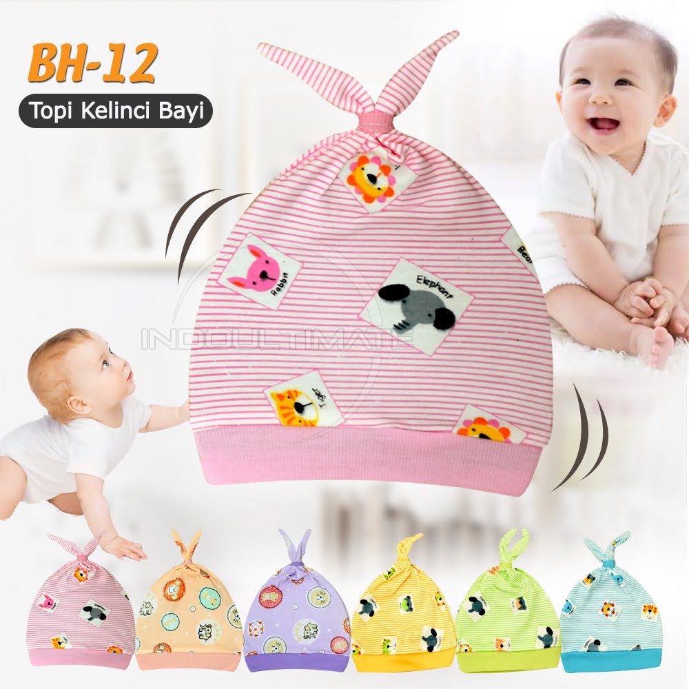 Topi Kupluk Bayi BH-12 Topi Kelinci Bayi Baru lahir Topi Kuncir Bayi Laki Laki Topi Bayi Perempuan-PINK