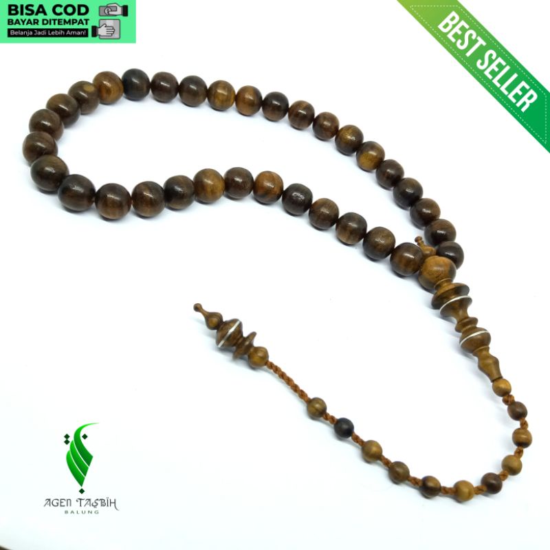 Tasbih Kayu Galih Kemuning Hitam Asli Size 12mm Jumbo, Tasbih Muslim 33 Butir