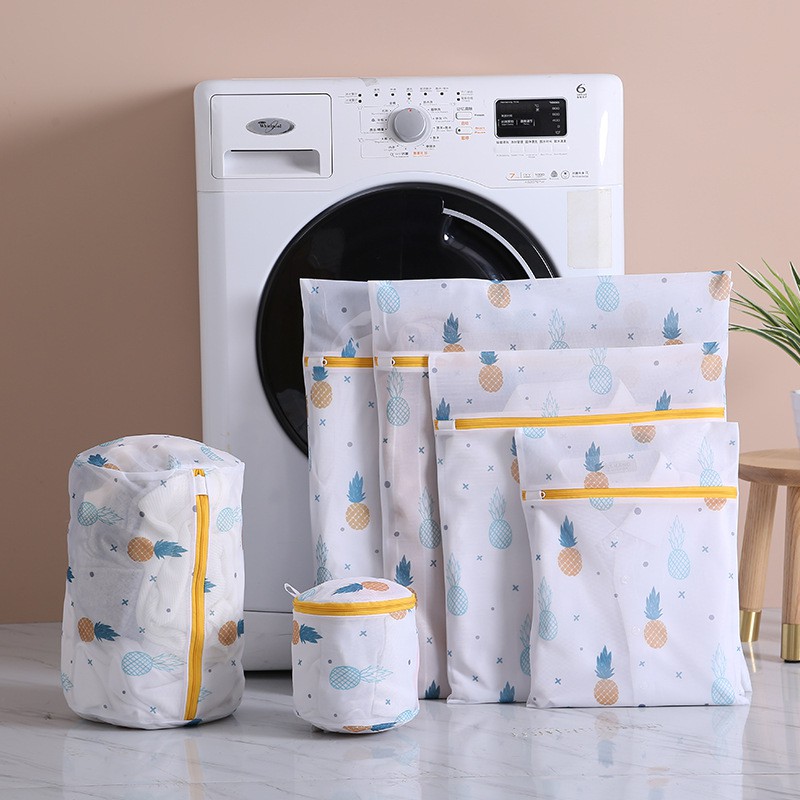 Laundry Bag Baju Kotor 1 Set 6 in 1 Kantong Mesin Cuci Motif Leaf &amp; Pineapple Kualitas Premium