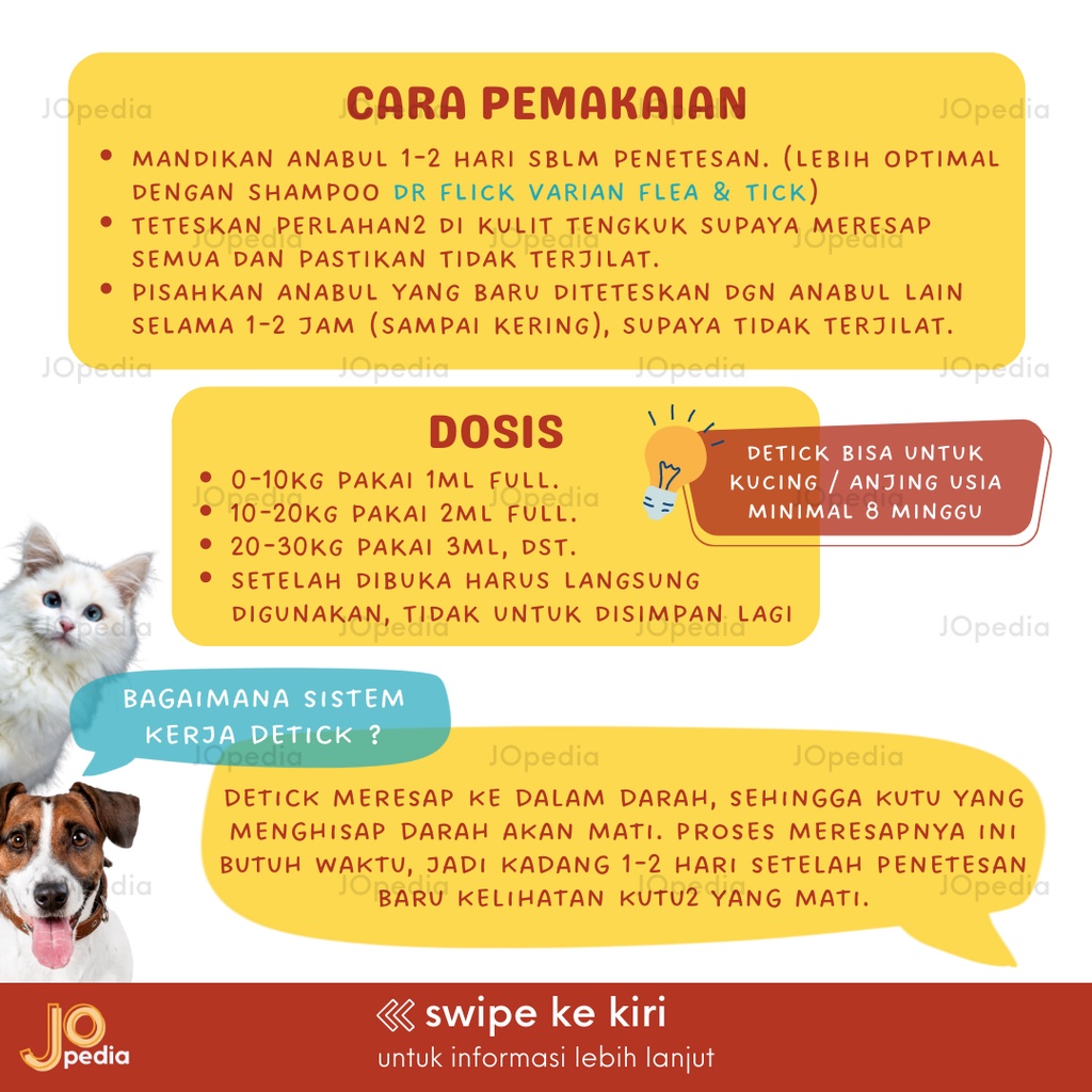 DETICK 1ml 2ml Obat Kutu Tetes Anjing Kucing Hewan 0-10kg dan 10-20kg De Tick Original Thailand Harga Grosir