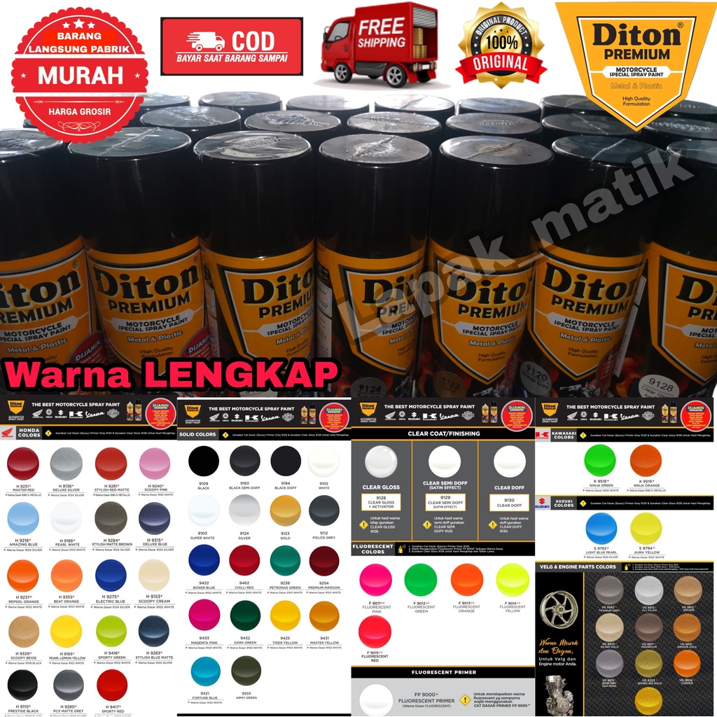 Pilok DITON PREMIUM HITAM PUTIH EPOXY CLEAR SILVER MERAH WARNA LAIN