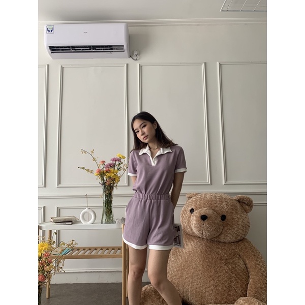 Teddy Waffle Set-Lilac - white