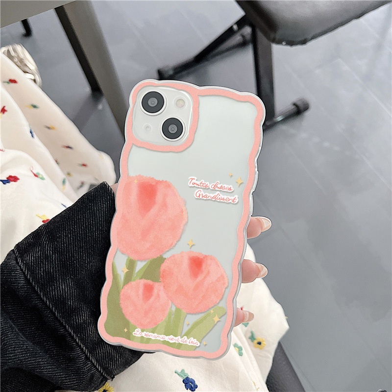 Soft Case Pelindung Lensa Kamera Lukisan Minyak Tulip Tahan Banting Untuk iPhone 13 Pro Max 11 12 Pro X XS Max 7 8 Plus SE 2020