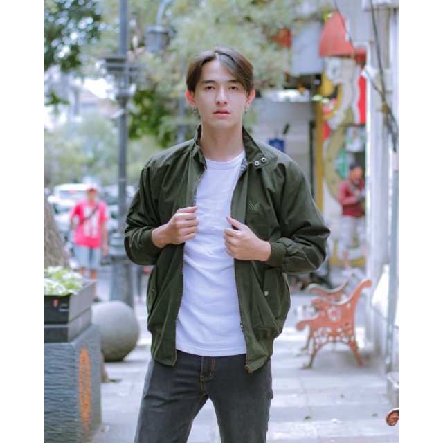 Jaket Harrington Polos Hitam Navy Pria Cowok Premium