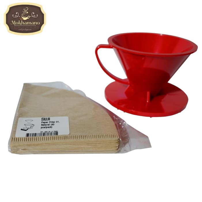 

Paketan Seduh Kopi Suji V60 Plastic Dripper Penuang Kopi Size 01 Red - kkp2356