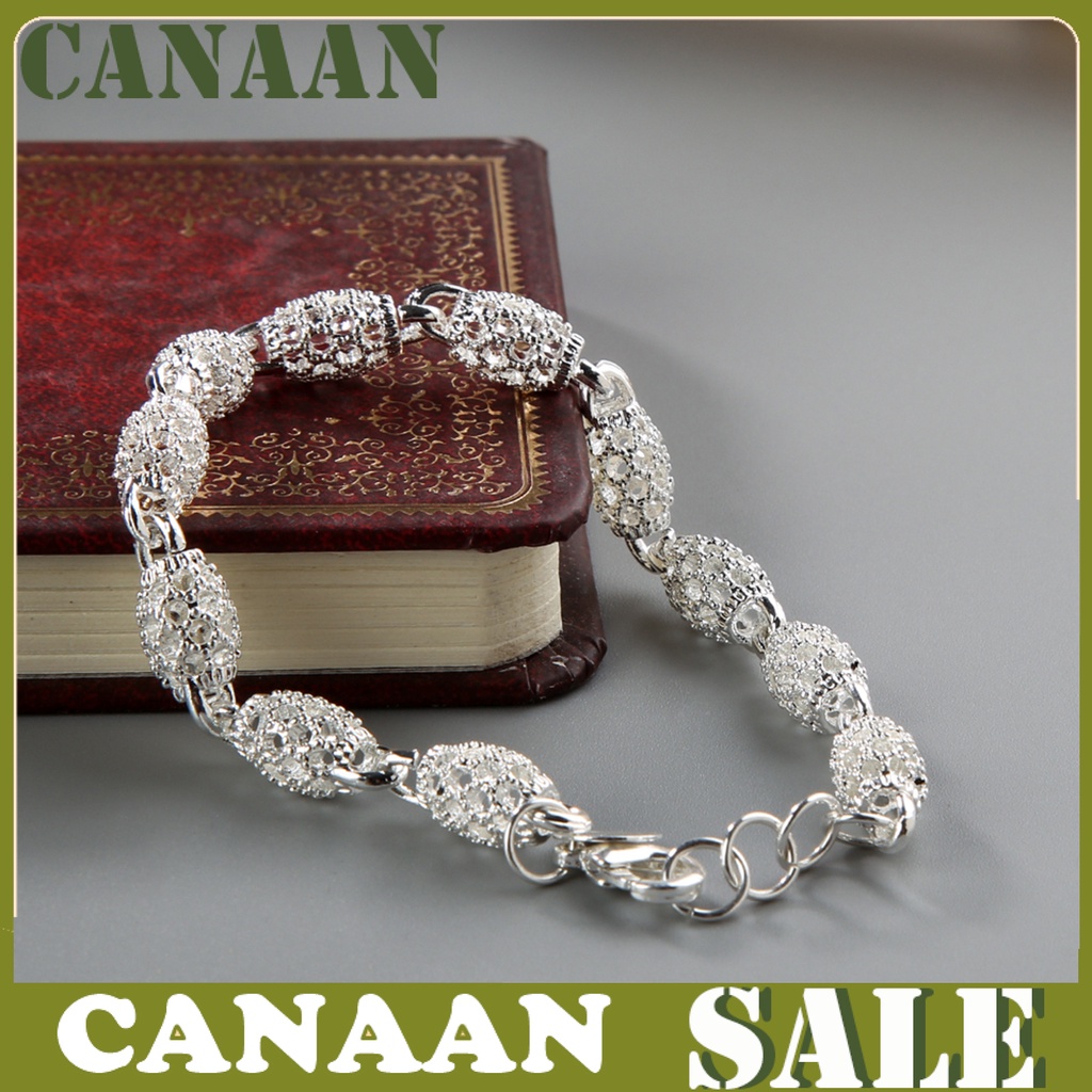 Canaan Gelang Tangan Rantai Lapis Silver Anti Karat Aksen Bola Hollow Untuk Wanita / Travel