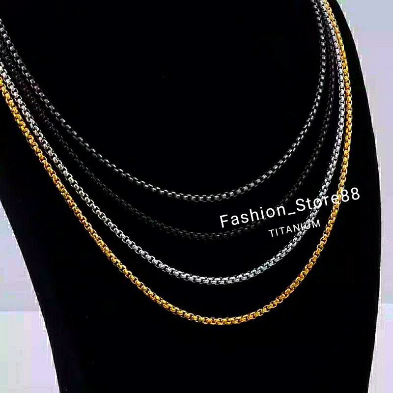 Kalung Holo Titanium fashion Wanita Pria antikarat Bestquality Silver Hitam Gold