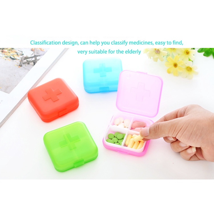 1pcs Creative Cross Four Grid Small Pill Box Thicken Portable Health Care Pill Box Storage Box