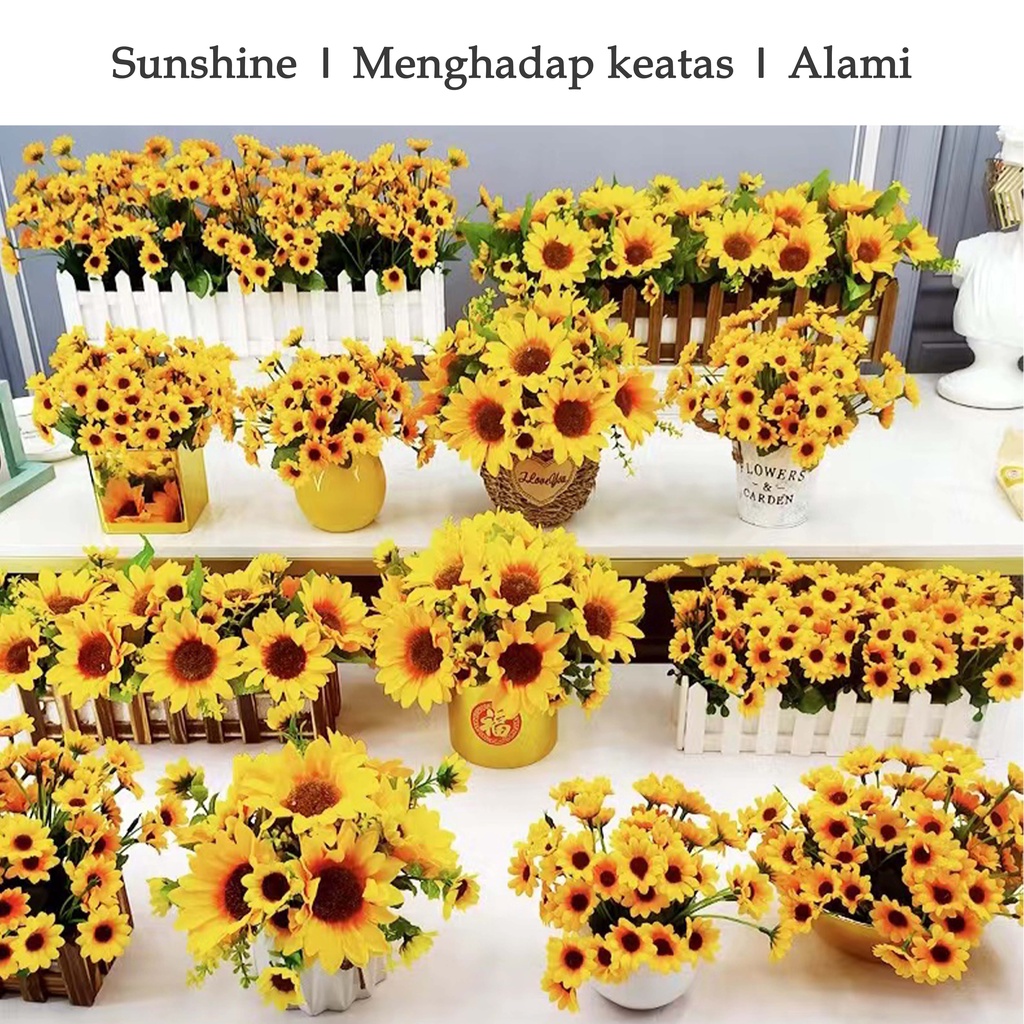 Bunga matahari palsu bunga matahari plastik Sun flower palsu Artificial Flower Sun Flower bunga palsu plastik matahari yellow tangkai hiasan dekor bahan sintetis  Aksesoris buatan meja pernikahan