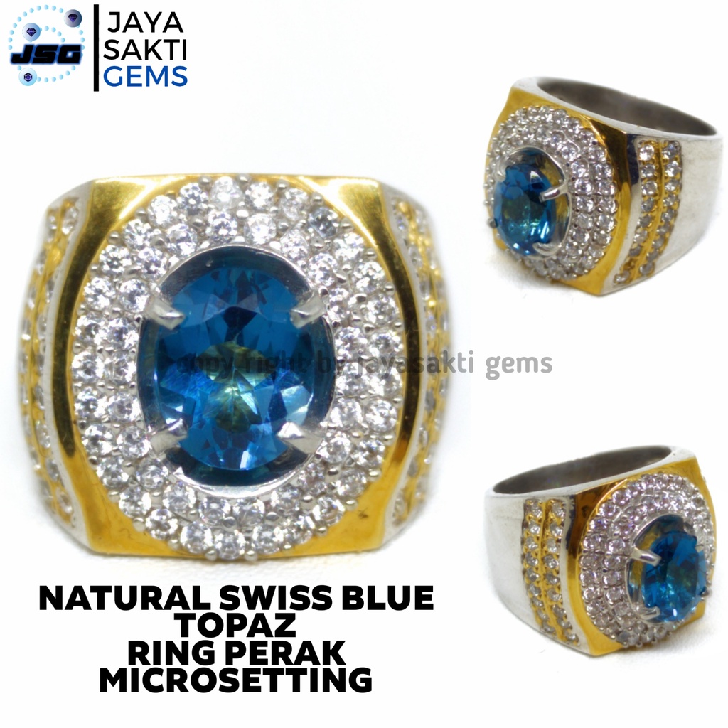 Natural Batu Permata Swiss Blue Topaz Ring Perak Free Sertifikat