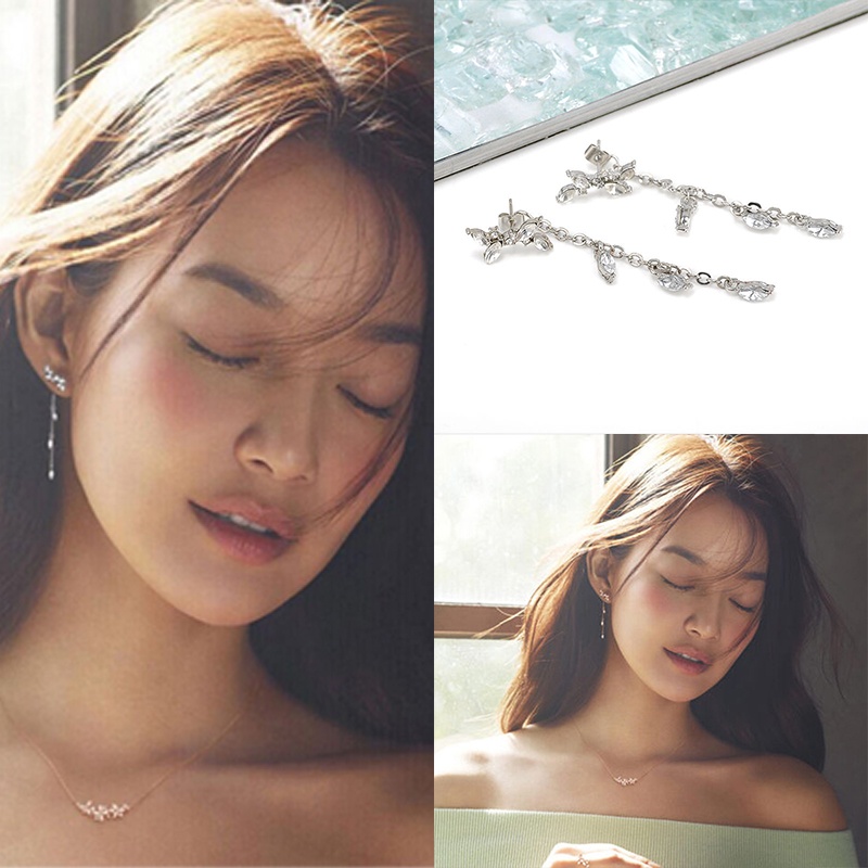 [FULLのJY] Women Long Korean Style Tassel Leaves Ear Stud Drop Dangle Hook Earrings