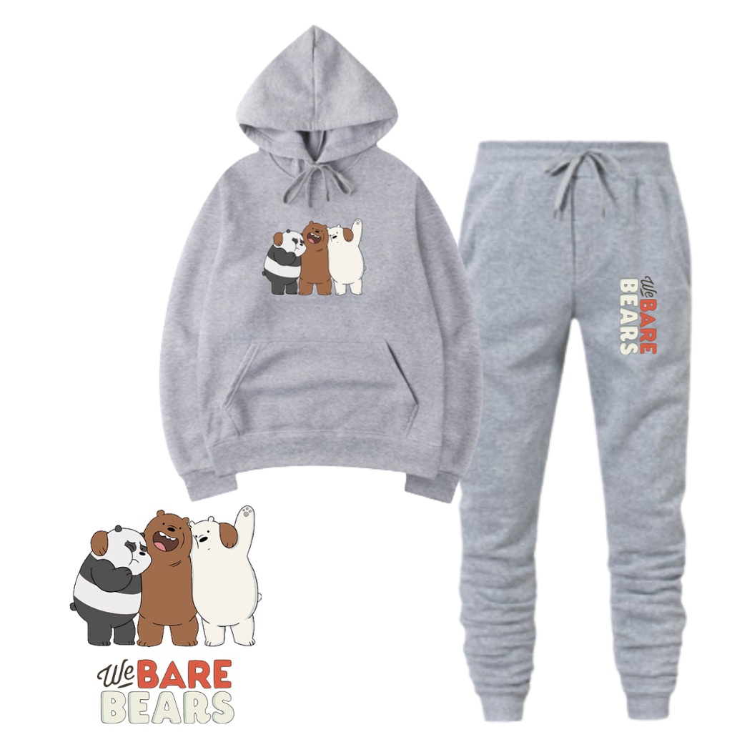 JBF Baju 1 Set Setelan Wanita Remeja Sweater Hoodie 3 Beruang Lucu Dan Celana Jogger Bahan Babyterry