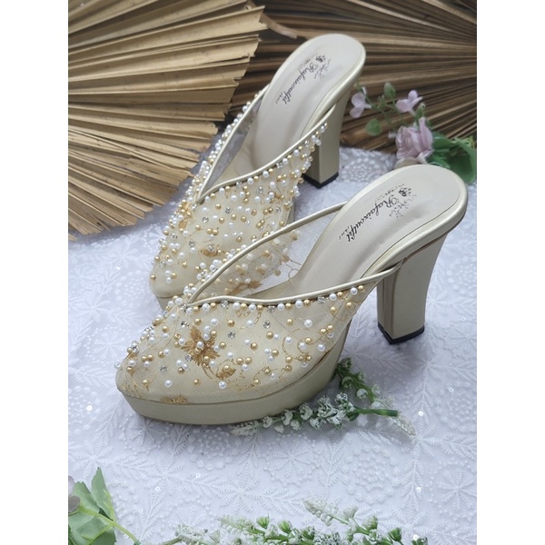 sepatu wedding yasmika gold tinggi 10cm platform