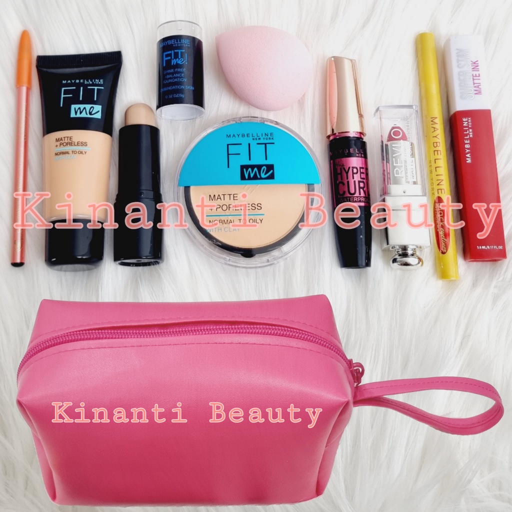 New Paket Kosmetik Maybelline 11 in 1 - Paket Make Up Maybelline 11 in 1 - Bedak - Fondation - Contour - Eyeshadow - Maskara - Eyeliner - Lipcream - Pensil Alis - Lipstik - Beauty Blender - Kuas Mak Up  - Gratis Tas Make Up