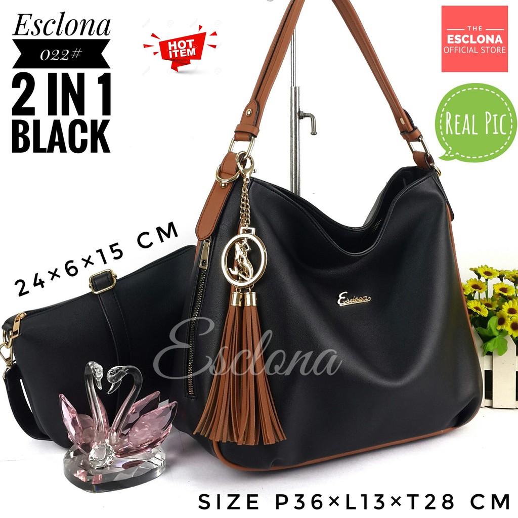 Tas wanita Import Batam Bag Esclona 022 Selempang Cewek Branded Cantik Grosir Fashion Murah Handbag Original Besar Kantor Kerja Kuliah Premium Super Populer Terbaru Terlaris Hobo Ibu Emak Dewasa Santai berpergian Shoulder Bahu