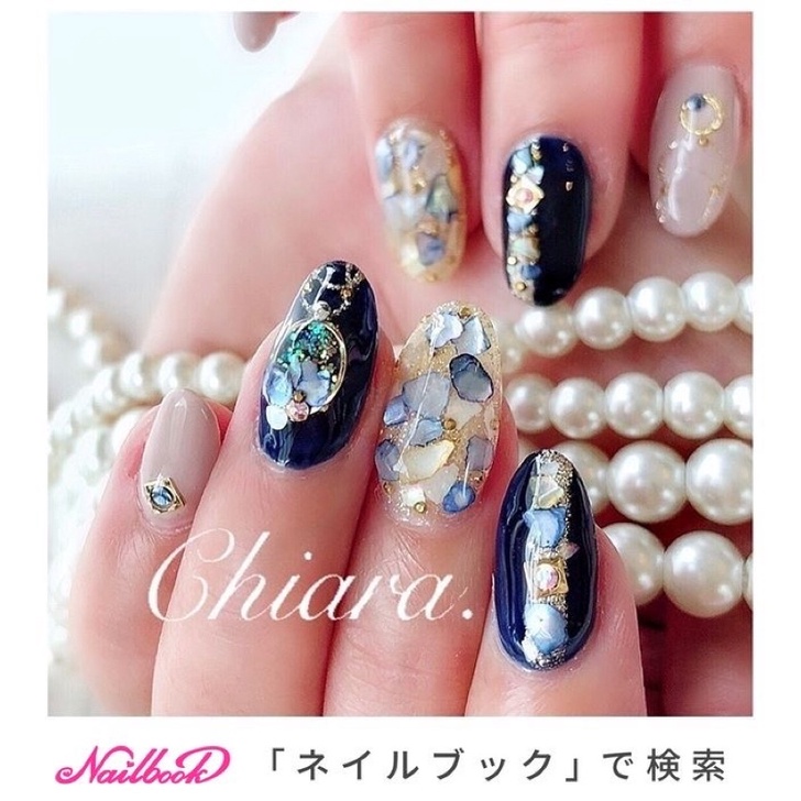 NAIL SHELL STONE MIX BEAD METAL HARD WARE / batu shell gaya jepang dengan gold chain