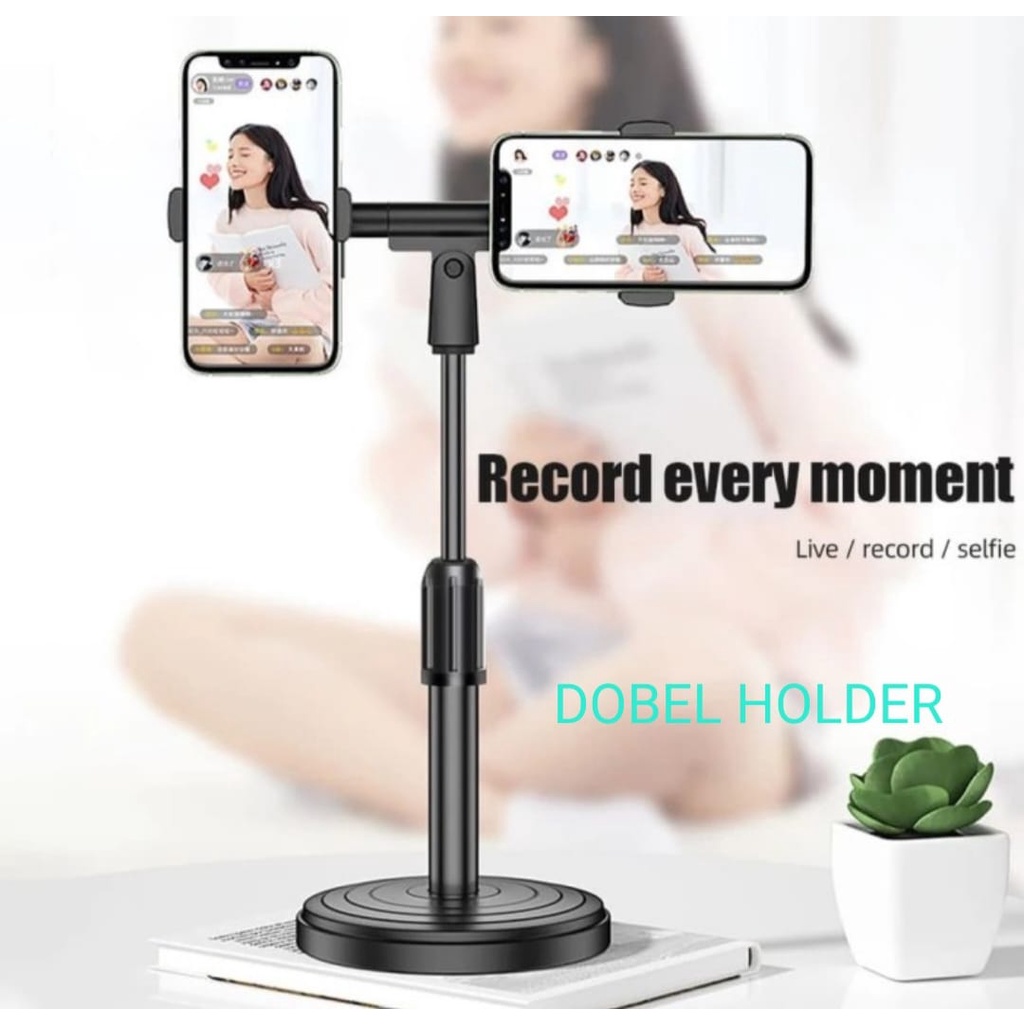 J415 HOLDER ORIGINAL STANDING DUAL HP STAND HOLDER HANDPHONE BREKET BRACKET TABLE MEJA PODIUM TEMPAT PEGANGAN GANTUNGAN PHONE meja podium mimbar live karaoke live musik lazypod tempat hp pegangan gantungan universal multi gps mobile bracket breket smartph